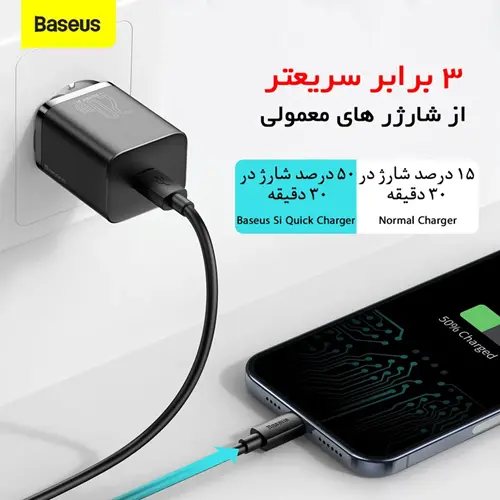 آداپتور شارژر بیسوس مدل Super Si 20W همراه با کابل لایتنینگ (4)